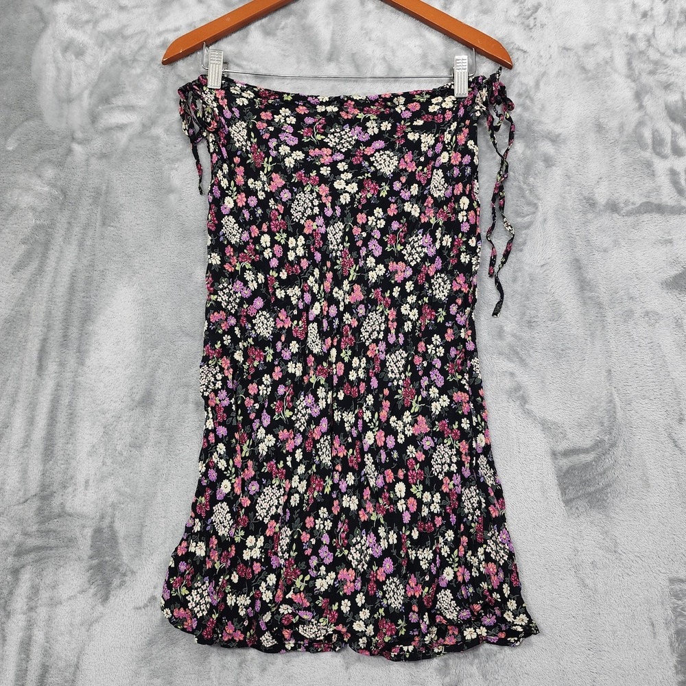 Vintage Uncivilized Skirt Womens S Black‎ Multicolor Floral Side Tie Viscose